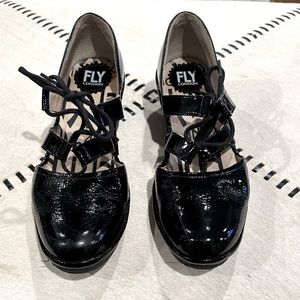 Fly London Black patent leather espadrille loafers size 38